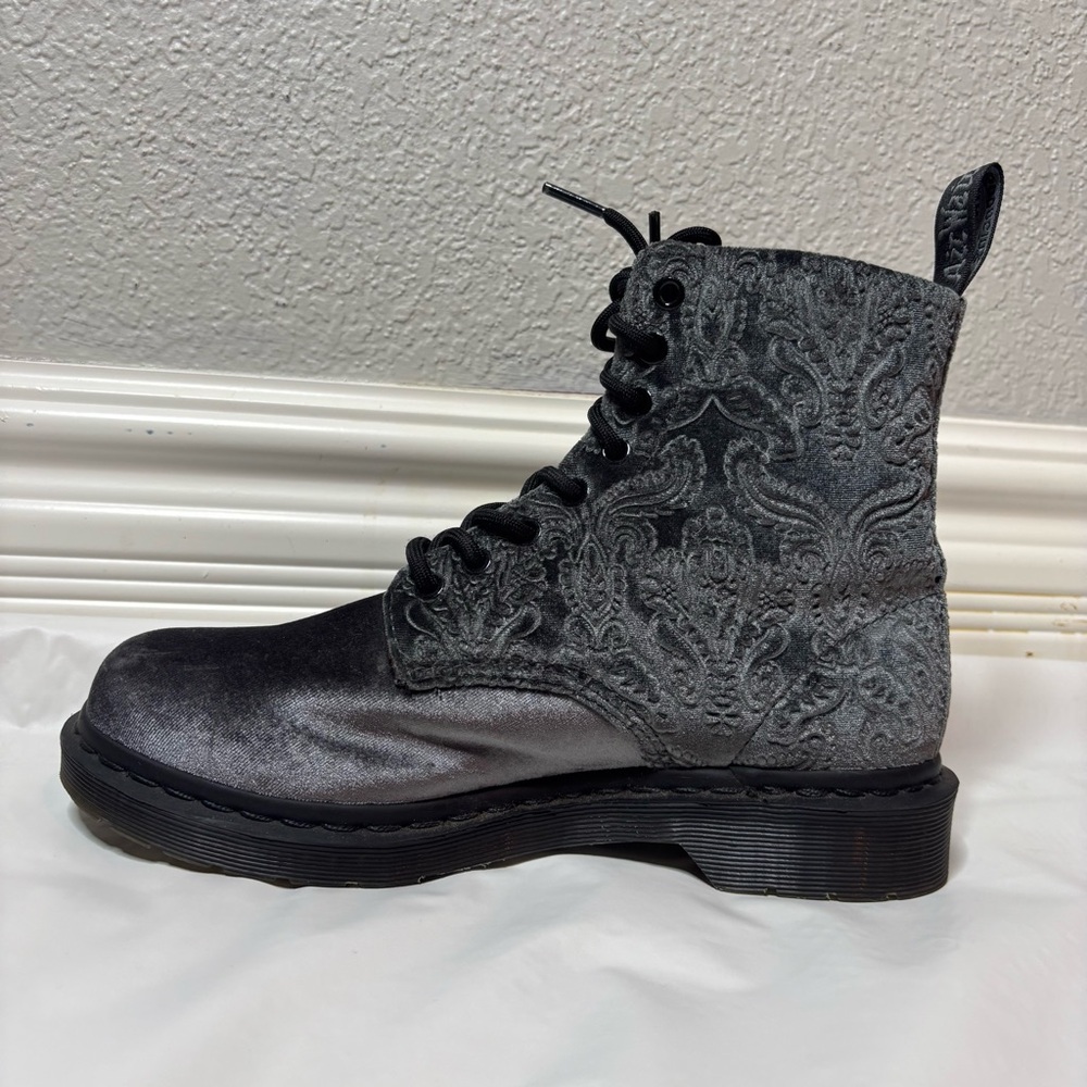 Dr Martens Brocade Velvet Lace Up Combat Boots Grey Silver Paisley Women's 8 - Picture 4 of 10